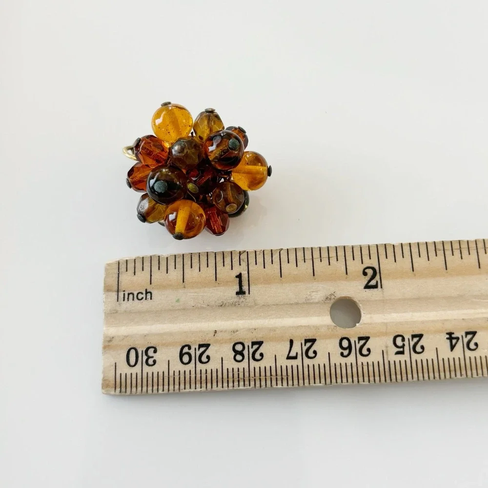 Vintage Marvella Cluster Bead Clip On Earrings Amber
